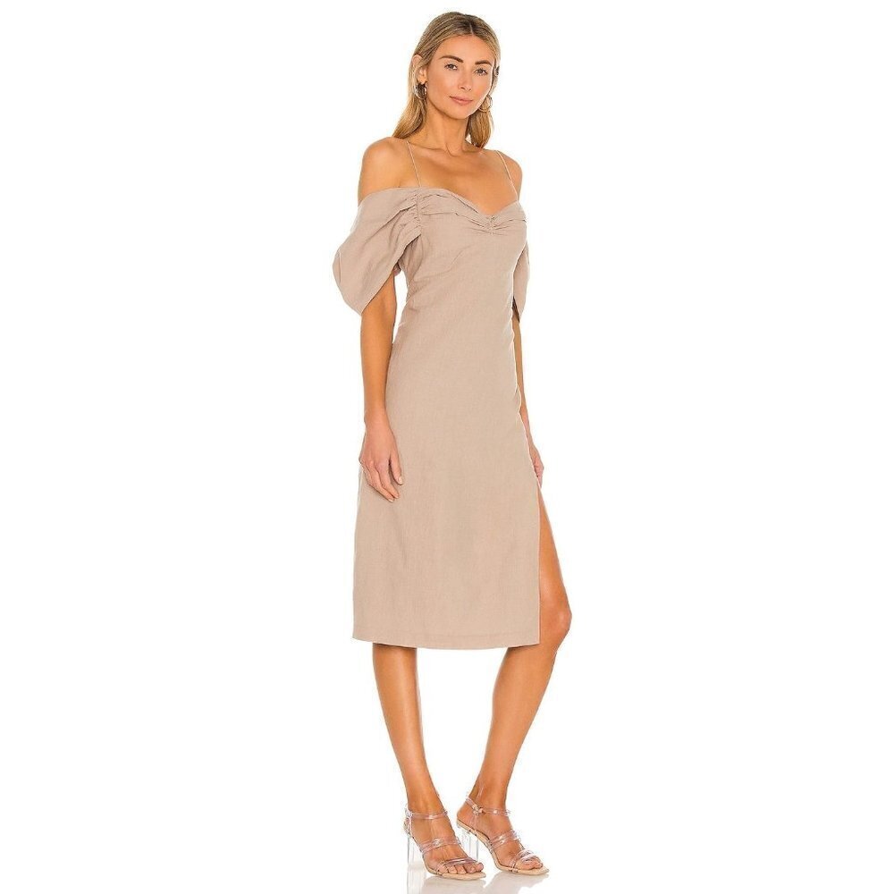 L'Academie Gemma Midi Dress in Mocha Beige Small New Womens Neutral Khaki